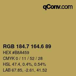 カラーコード: RGB 184.7 164.6 89 | qconv.com