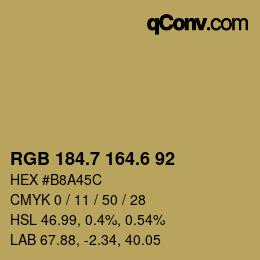 カラーコード: RGB 184.7 164.6 92 | qconv.com
