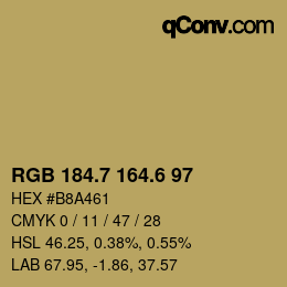 カラーコード: RGB 184.7 164.6 97 | qconv.com