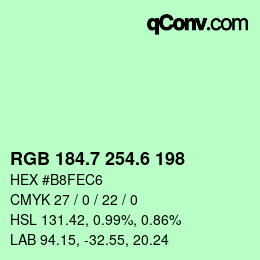 カラーコード: RGB 184.7 254.6 198 | qconv.com
