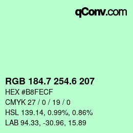 カラーコード: RGB 184.7 254.6 207 | qconv.com