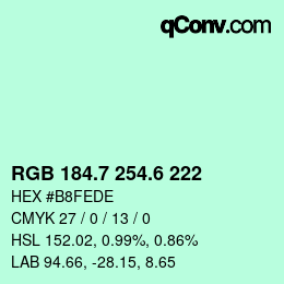 カラーコード: RGB 184.7 254.6 222 | qconv.com