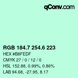 カラーコード: RGB 184.7 254.6 223 | qconv.com