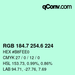 カラーコード: RGB 184.7 254.6 224 | qconv.com
