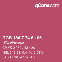 カラーコード: RGB 184.7 74.6 106 | qconv.com