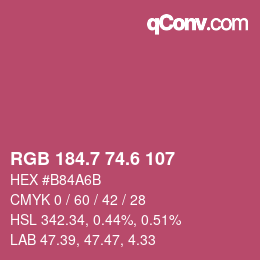 カラーコード: RGB 184.7 74.6 107 | qconv.com