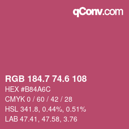 カラーコード: RGB 184.7 74.6 108 | qconv.com