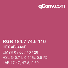 カラーコード: RGB 184.7 74.6 110 | qconv.com