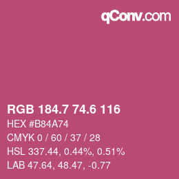 カラーコード: RGB 184.7 74.6 116 | qconv.com