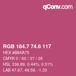 カラーコード: RGB 184.7 74.6 117 | qconv.com