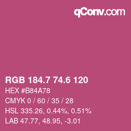 カラーコード: RGB 184.7 74.6 120 | qconv.com