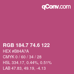 カラーコード: RGB 184.7 74.6 122 | qconv.com