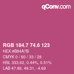カラーコード: RGB 184.7 74.6 123 | qconv.com