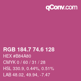 カラーコード: RGB 184.7 74.6 128 | qconv.com