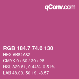 カラーコード: RGB 184.7 74.6 130 | qconv.com