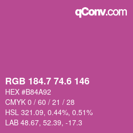 カラーコード: RGB 184.7 74.6 146 | qconv.com