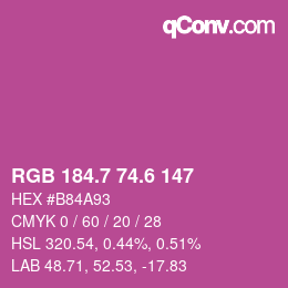 カラーコード: RGB 184.7 74.6 147 | qconv.com
