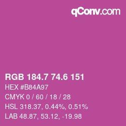 カラーコード: RGB 184.7 74.6 151 | qconv.com