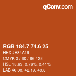 カラーコード: RGB 184.7 74.6 25 | qconv.com
