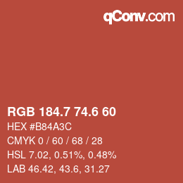 カラーコード: RGB 184.7 74.6 60 | qconv.com