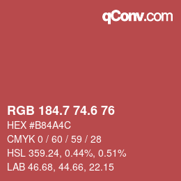 カラーコード: RGB 184.7 74.6 76 | qconv.com