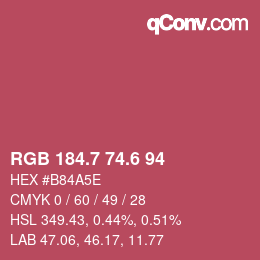 カラーコード: RGB 184.7 74.6 94 | qconv.com