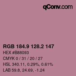 カラーコード: RGB 184.9 128.2 147 | qconv.com