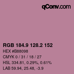 カラーコード: RGB 184.9 128.2 152 | qconv.com