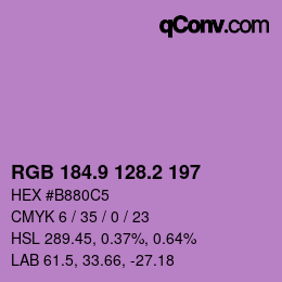 カラーコード: RGB 184.9 128.2 197 | qconv.com