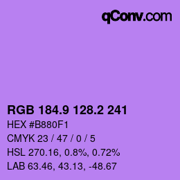 カラーコード: RGB 184.9 128.2 241 | qconv.com