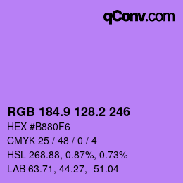 カラーコード: RGB 184.9 128.2 246 | qconv.com