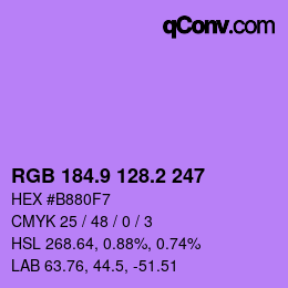 カラーコード: RGB 184.9 128.2 247 | qconv.com