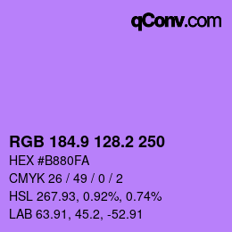 カラーコード: RGB 184.9 128.2 250 | qconv.com
