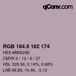 カラーコード: RGB 184.9 162 174 | qconv.com