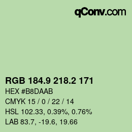 Color code: RGB 184.9 218.2 171 | qconv.com