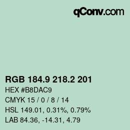 Color code: RGB 184.9 218.2 201 | qconv.com