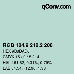 カラーコード: RGB 184.9 218.2 208 | qconv.com