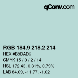 Color code: RGB 184.9 218.2 214 | qconv.com