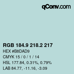 Color code: RGB 184.9 218.2 217 | qconv.com