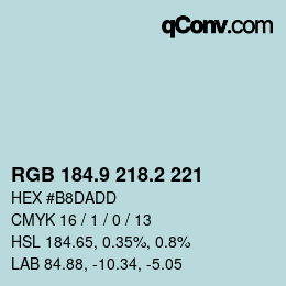 Color code: RGB 184.9 218.2 221 | qconv.com