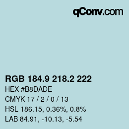 Color code: RGB 184.9 218.2 222 | qconv.com