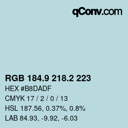 カラーコード: RGB 184.9 218.2 223 | qconv.com