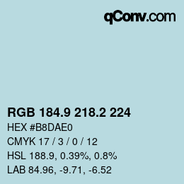 Color code: RGB 184.9 218.2 224 | qconv.com