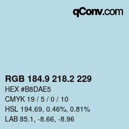 Color code: RGB 184.9 218.2 229 | qconv.com