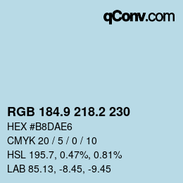 Color code: RGB 184.9 218.2 230 | qconv.com