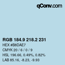 Color code: RGB 184.9 218.2 231 | qconv.com