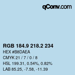 Color code: RGB 184.9 218.2 234 | qconv.com