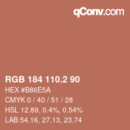 カラーコード: RGB 184 110.2 90 | qconv.com