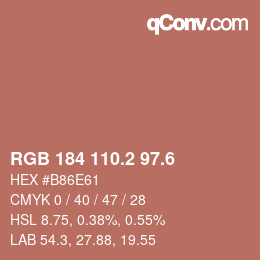 カラーコード: RGB 184 110.2 97.6 | qconv.com