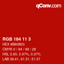 Color code: RGB 184 11 3 | qconv.com